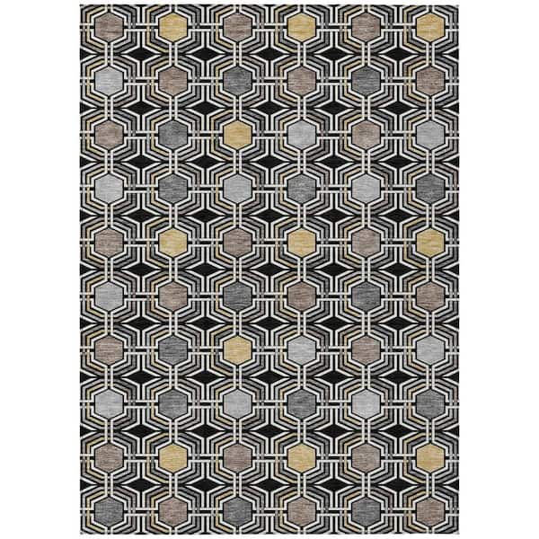 Chantille Machine Washable Indoor/Outdoor Abstract ACN3006 Black 9 ft. x 12 ft. Area Rug