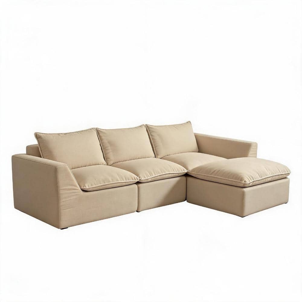 102.3 in. Armless 4-piece Velvet Cloud Modular Sectional Sofa with Ottoman in Antique White