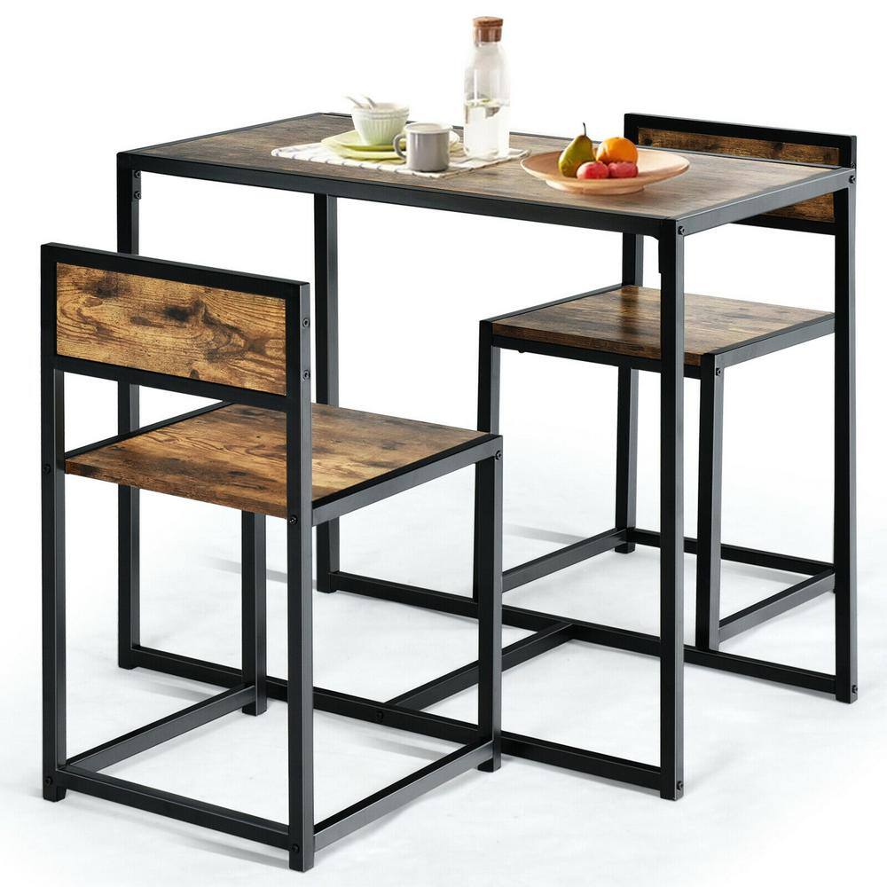 Gymax 35 .5 in. Brown 30 Height Rectangle Wood Coffee Table Dining Set ...