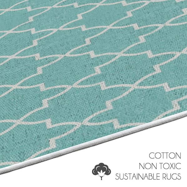 Sushome Geometric Turquoise 44 In X, Turquoise Kitchen Rug