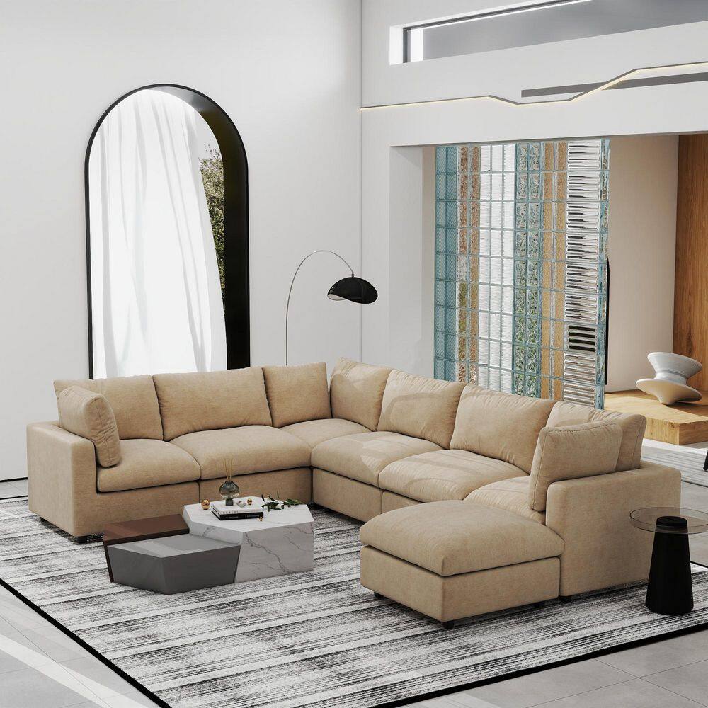 132 in. Square Arm Chenille L-Shaped Sectional Sofa with Ottoman For Living Room Couch in. Brown price history on PriceWatchPro