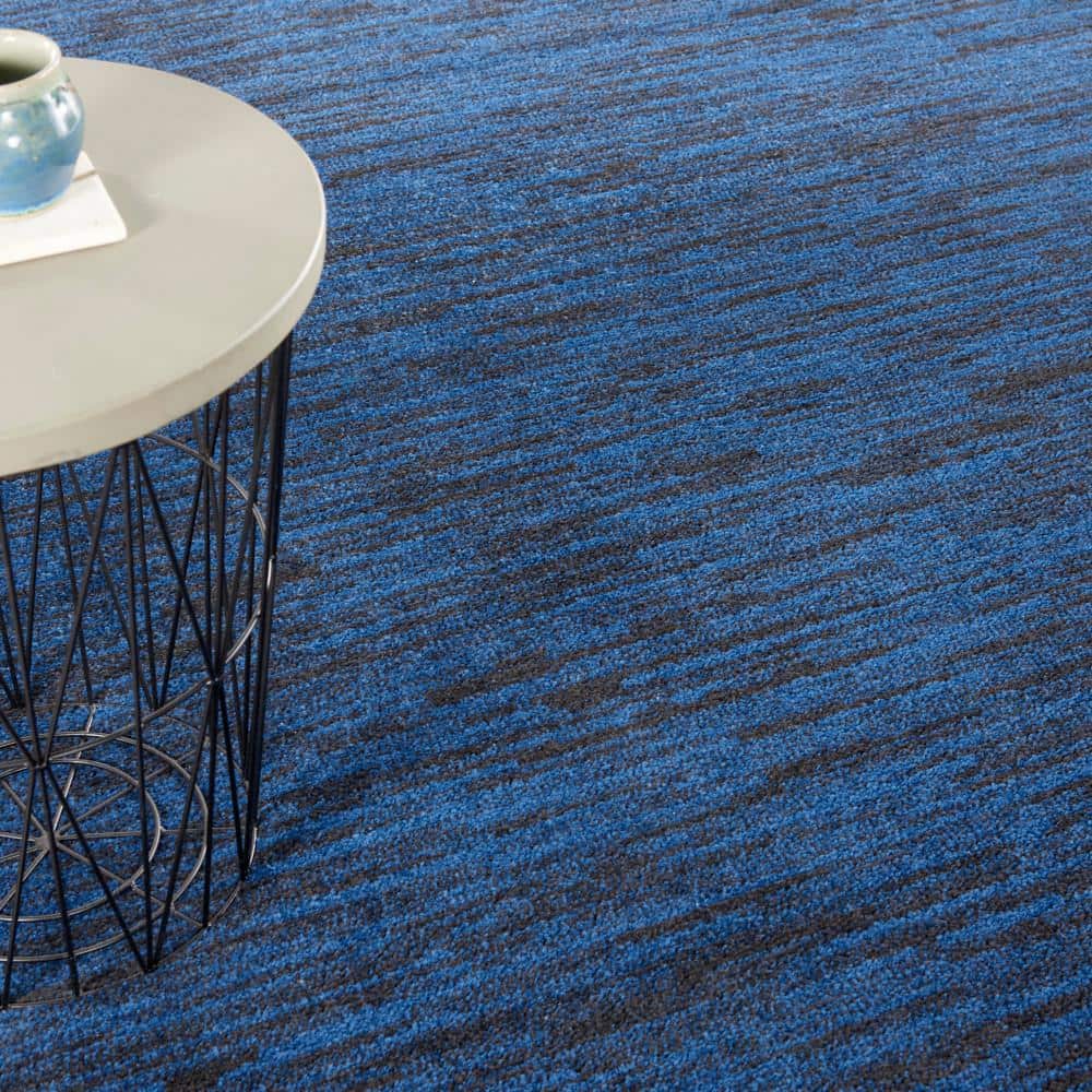Midnight Blue 7' Square Non-slip Synthetic Rug