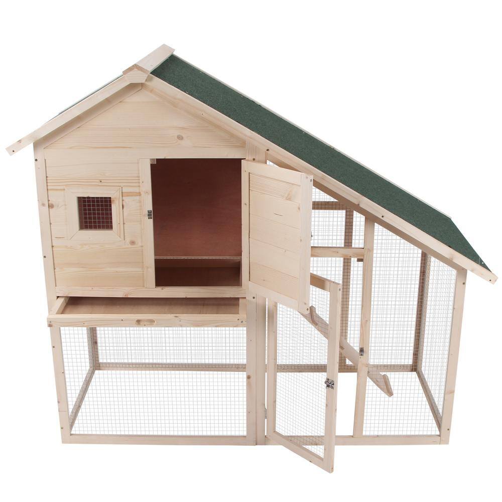 Natural Wood 2-Tier Guinea Pig Hutch with Ramp and Roof