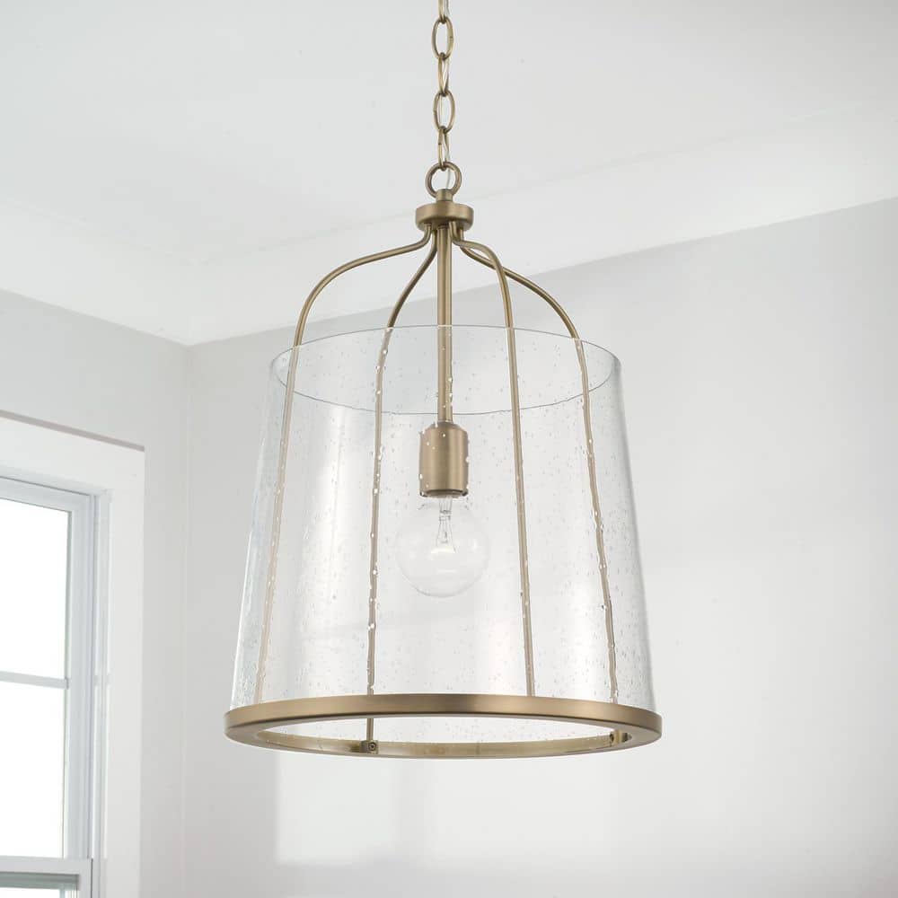 Madison Aged Brass and Clear Seeded Glass Pendant Light