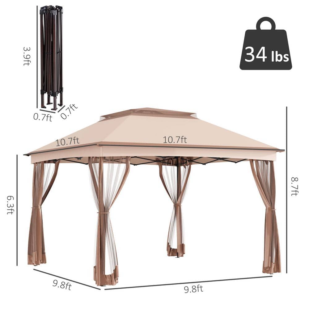 11' x 11' Brown Metal Pop-Up Patio Canopy with Netting