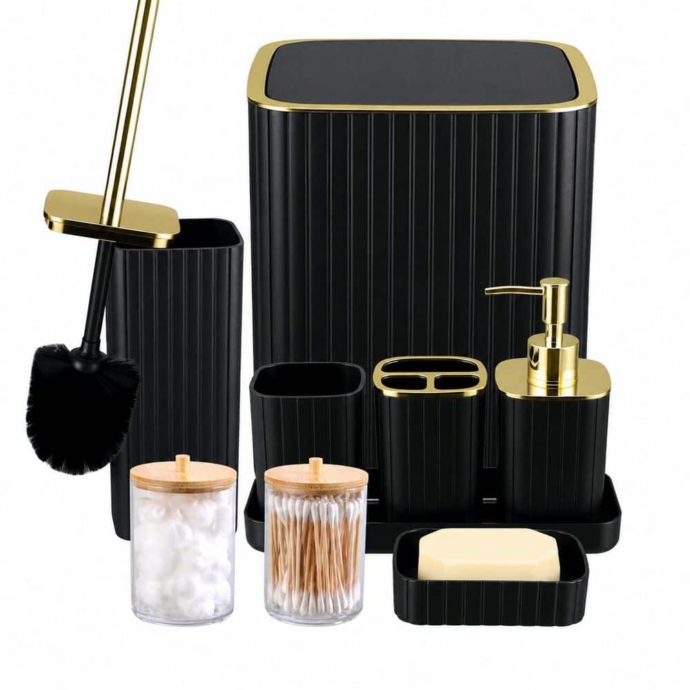 9-Piece Bathroom Accessory Set with Trash Can, Toilet Brush, Soap Dispenser in Black and Gold price history on PriceWatchPro
