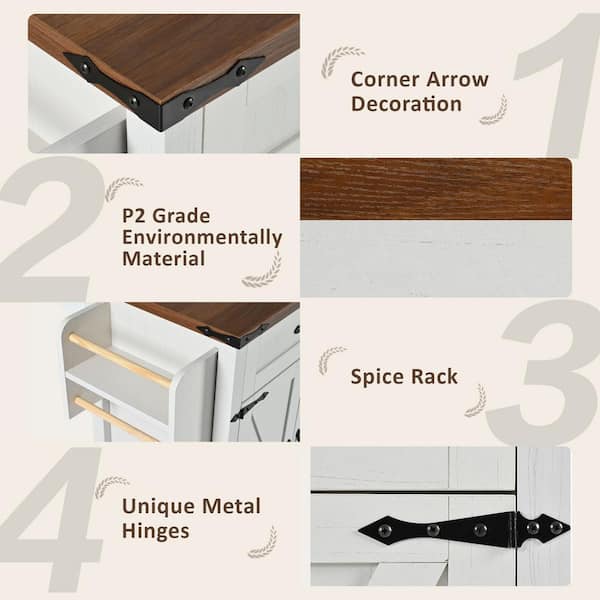 Runesay White Mdf Base with Mdf Wood Top Rolling Kitchen Island (28.75-in x 53.5-in x 36.5-in)
