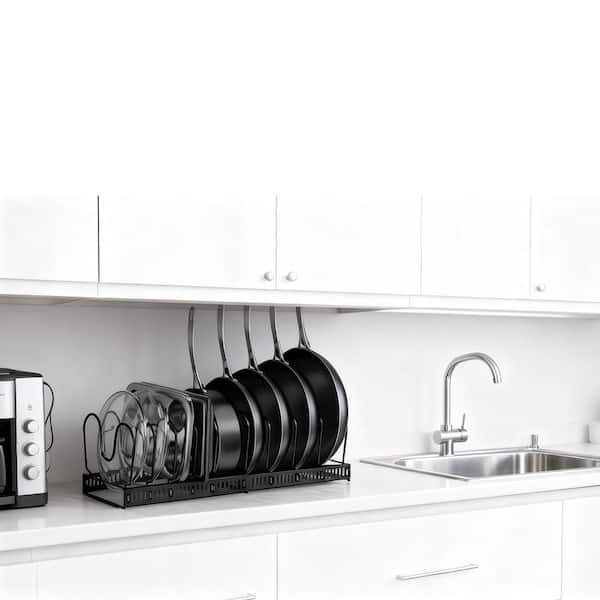 2-Pack Pot Lid Rack Organizer, Standing Pans Pot Rack, Pots and Pans Organizer Rack Cookware Set Organizer in Black