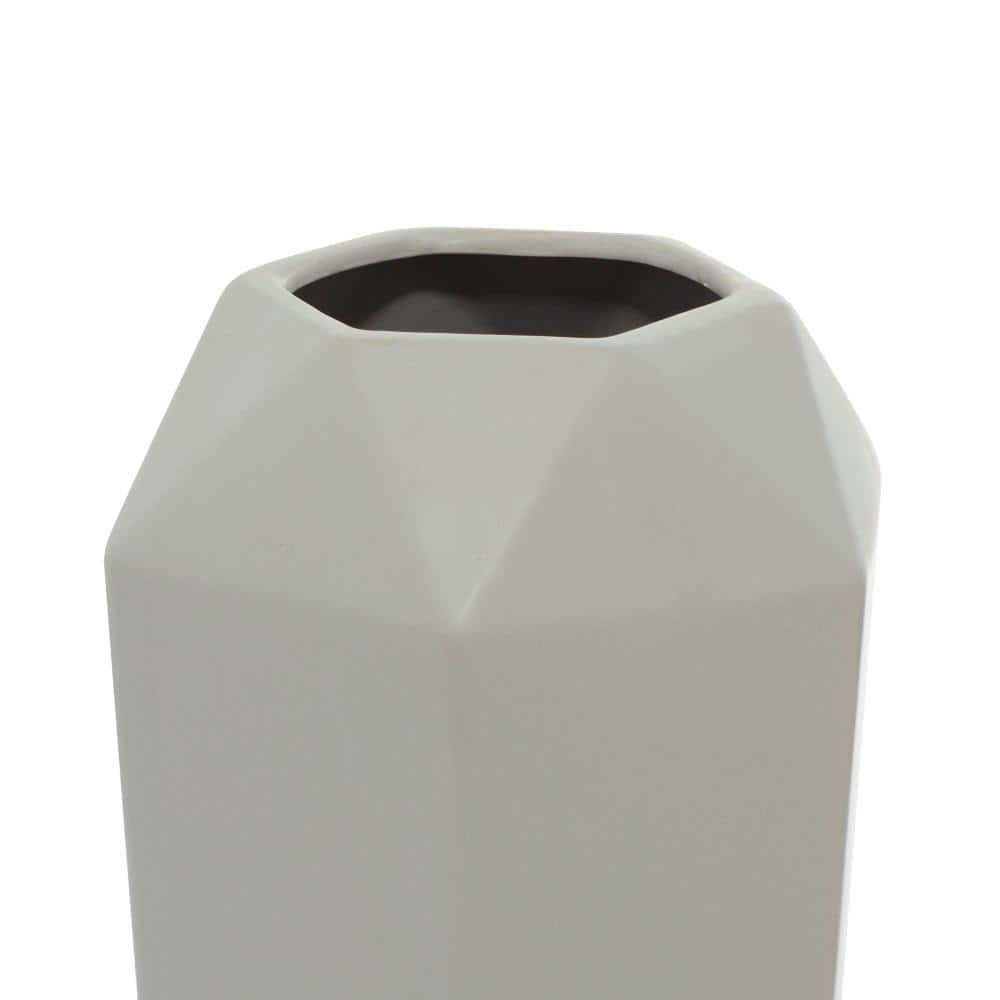 Gray Hexagonal 14" Ceramic Vase for Modern Decor
