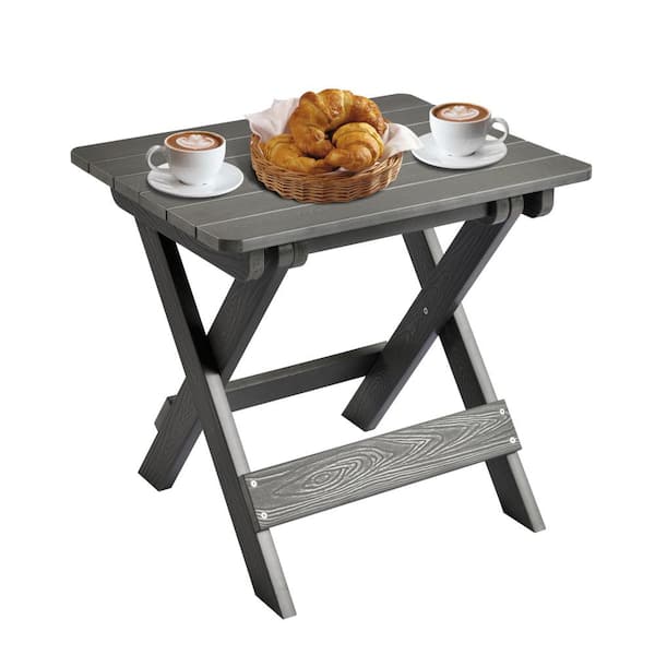 HOOOWOOO Lanier Charcoal Gray Rectangle Plastic Outdoor Folding and Portable Side Table
