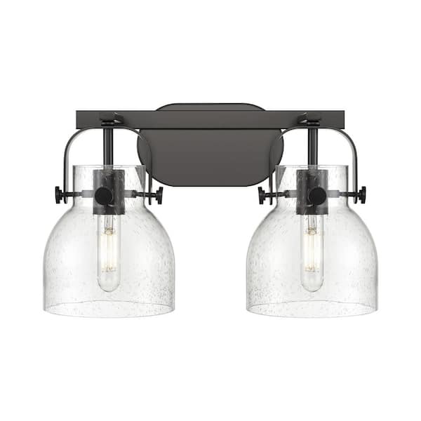 Innovations Pilaster II Bell 17 in. 2-Light Matte Black Vanity Light ...