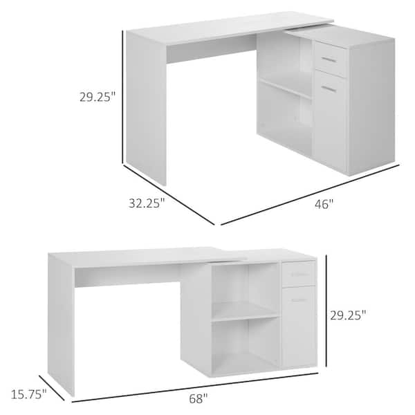 HOMCOM 47 in. White Computer Desk Home Office L-Shaped Corner Desk Study  Workstation Table with 2-Side Shelves 836-461WT - The Home Depot