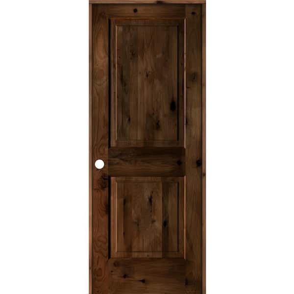 Krosswood Doors 30 in. x 80 in. Rustic Knotty Alder 2 Panel Right-Handed Provincial Stain Wood Single Prehung Interior Door w/Square Top