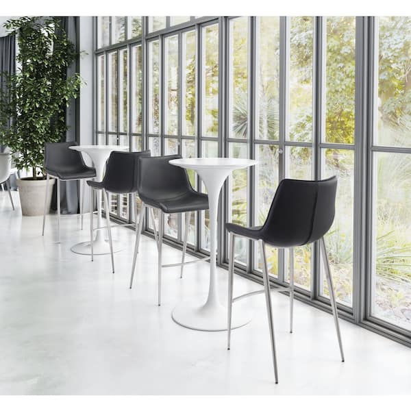 Magnus Silver 29.9 in. Solid Back Plywood Frame Barstool with Faux Leather Seat - (Set of 2)