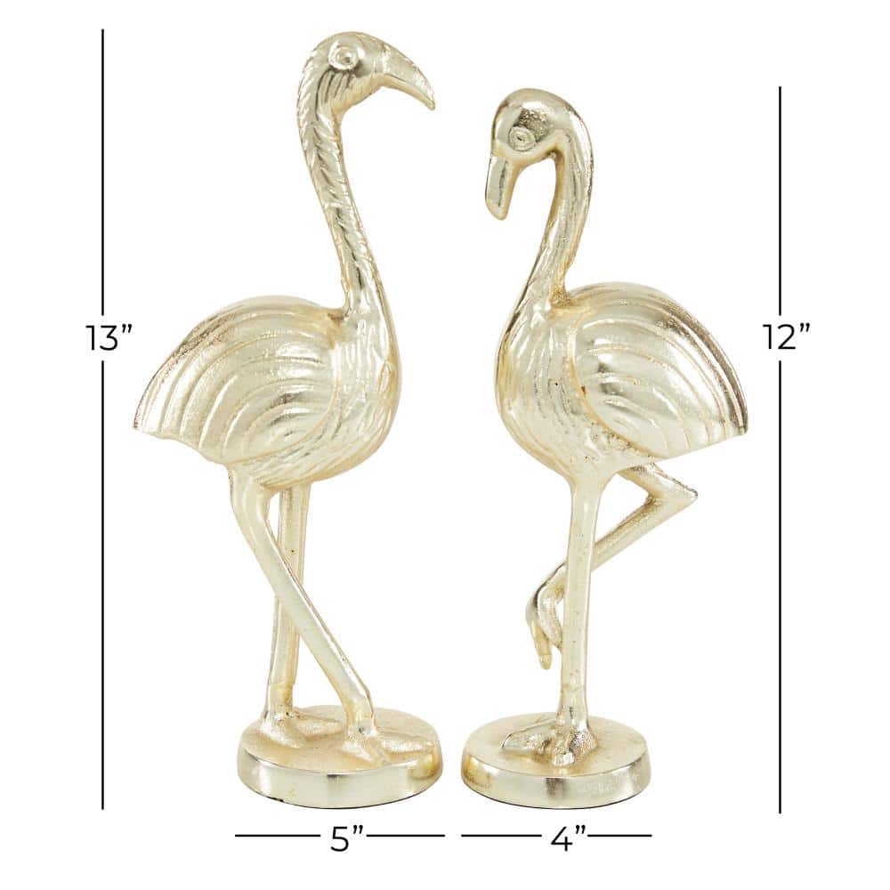 Gold Aluminum Flamingo Sculptures Set of 2