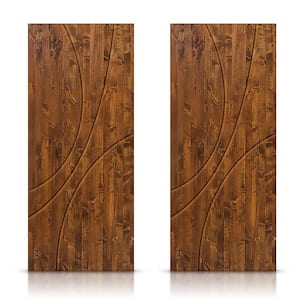 60 in. x 84 in. Hollow Core Walnut Stained Pine Wood Interior Double Sliding Closet Doors