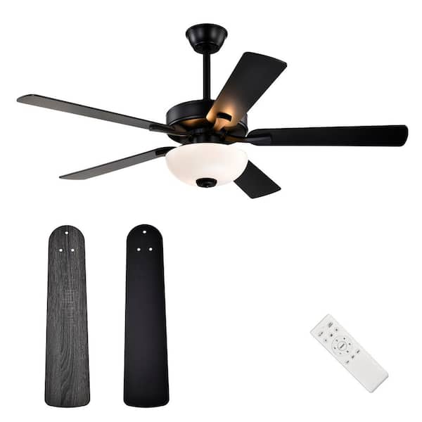 52 in. Matte Black 5-Blade Integrated LED 6-Speed Indoor Ceiling Fan with Light Kit and Remote Control