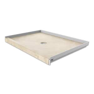 34 in. x 48 in. Single Threshold Shower Base with Center Drain in Creme Travertine
