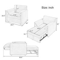 Harper & Bright Designs 3-in-1 White Linen Arm Chair, Sofa Bed Chair, Convertible Sleeper Chair Bed YJH160AAK