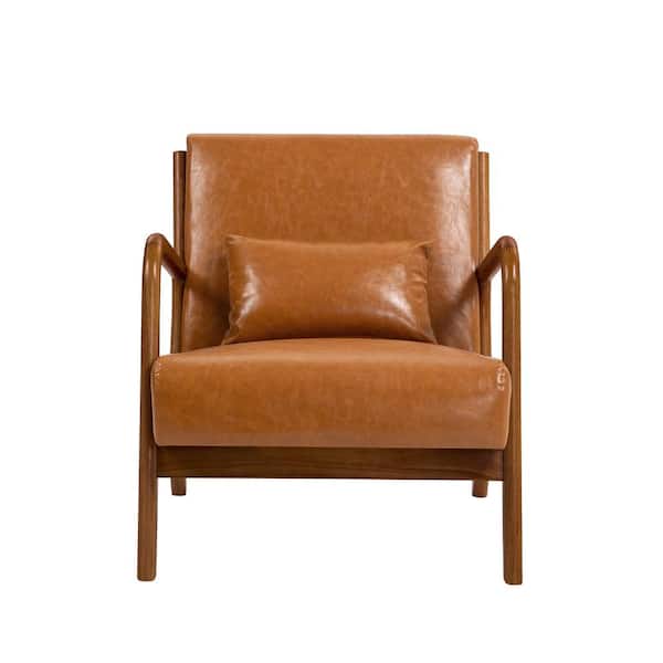 Uixe Mid-Century Light Brown Faux Leather Upholstered Accent Uixe Mid-Century Light Brown Faux Leather Upholstered Accent