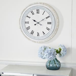 White Wood Carved Beading Analog Wall Clock
