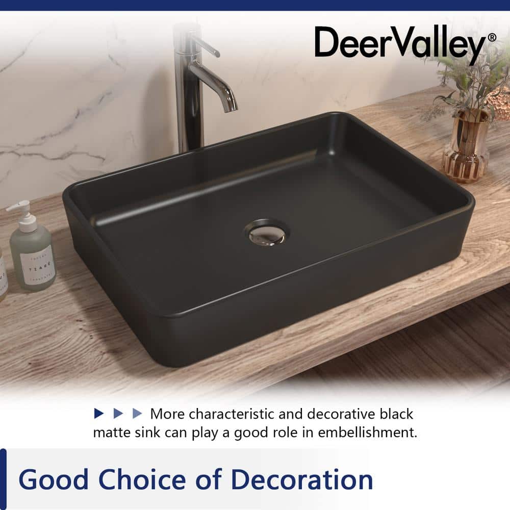 Matte Black Rectangular Ceramic Bathroom Vessel Sink