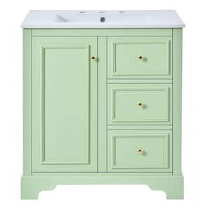 30 in. W x 18 in. D x 34 in. H Single Sink Freestanding Bath Vanity in Green with White ceramic Top and Mirror