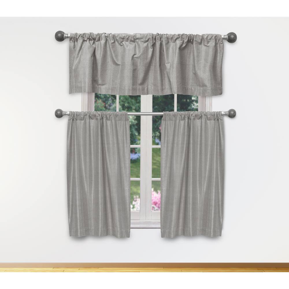 Grey-Silver Solid Rod Pocket Room Darkening Curtain - 15 in. W x 58 in. L (