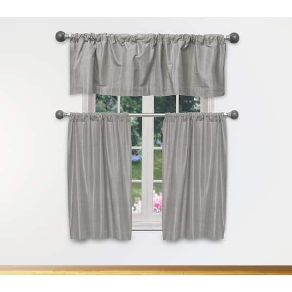 Duck River Grey-Silver Solid Rod Pocket Room Darkening Curtain - 15 in. W x 58 in. L (Set of 3)