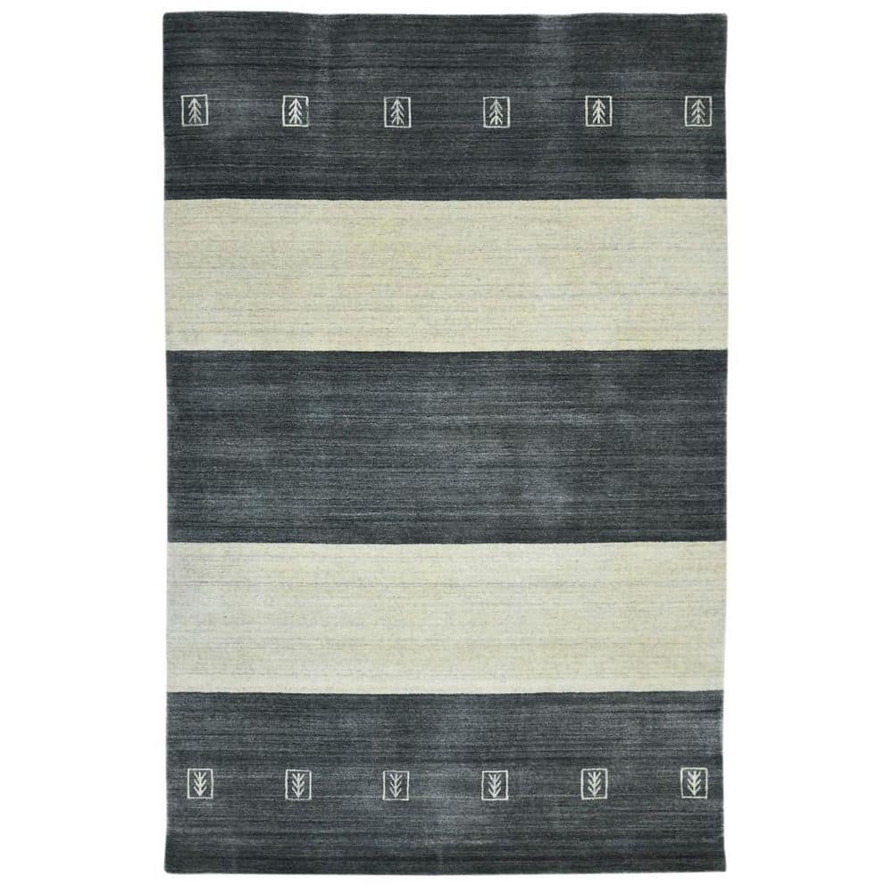 5' X 8' Charcoal And Ivory Wool Striped Hand Woven Area Rug price history on PriceWatchPro