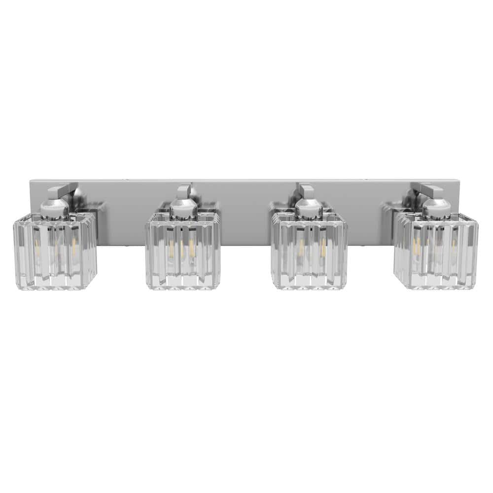 Modern 27.95 in. 4-Lights Crystal Bathroom Chrome Vanity Light Wall Sconce 