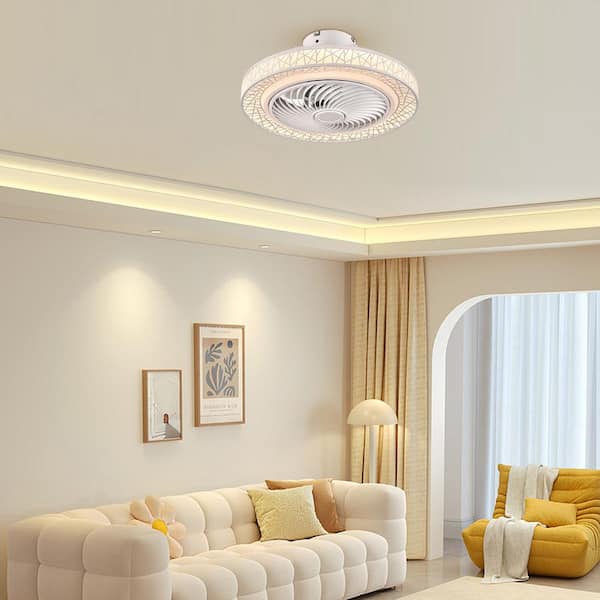 OUKANING 18.5 In Modern Integrated LED Bird Nest Shaped Semi Flush Mount 3 Colors Dimmable White Ceiling Fan With Remote Control HG-HCXLST-5069 - The Home Depot