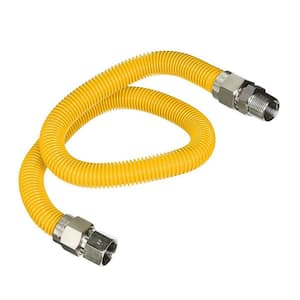 18 in. Flexible Gas Connector Yellow Coated Stainless Steel for Tankless Water Heater, 1 in. O.D. with 3/4 in. Fittings