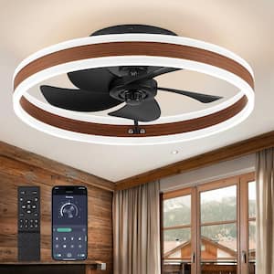 20 in. Smart Indoor Mahogany Walnut Flush Mount Color Changing LED Ceiling Fan with Light Kit and Remote and App Control