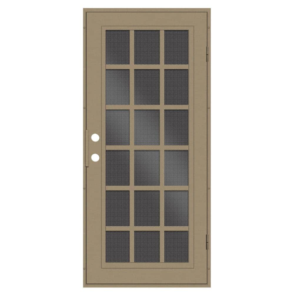 Classic French 30 in. x 80 in. Left Hand/Outswing Desert Sand Aluminum Security Door with Black Perforated Metal Screen -  Unique Home Designs, 3S2026CL1DTP9A