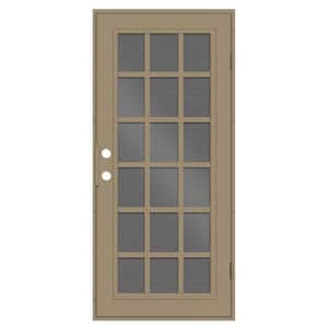 Classic French 30 in. x 80 in. Left Hand/Outswing Desert Sand Aluminum Security Door with Black Perforated Metal Screen