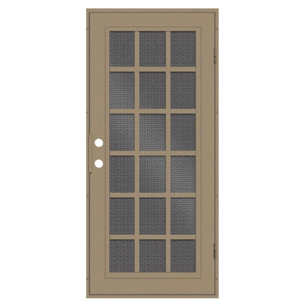 Unique Home Designs Classic French 30 in. x 80 in. Left Hand/Outswing Desert Sand Aluminum Security Door with Black Perforated Metal Screen