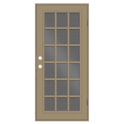 Classic French 36 in. x 80 in. Left Hand/Outswing Desert Sand Aluminum Security Door with Black Perforated Metal Screen