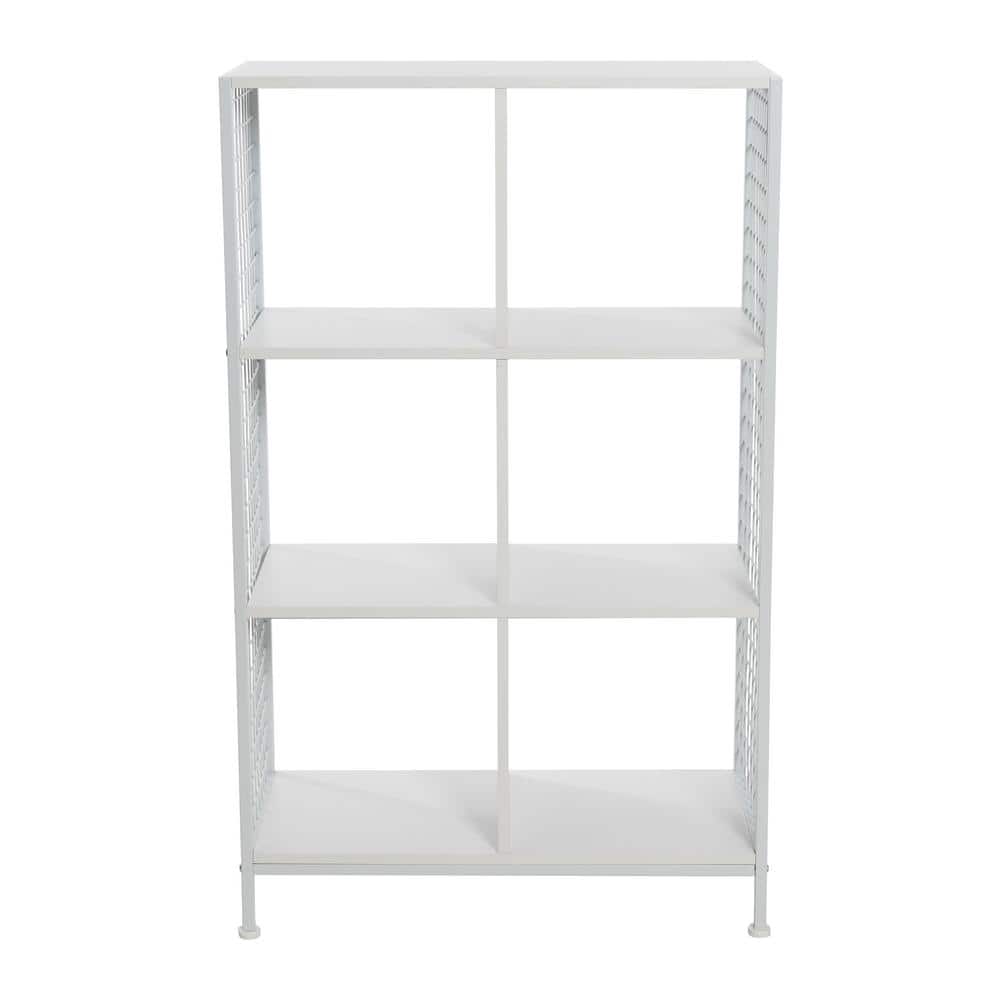 Scandinavian White 6-Cube Storage Shelf with Metal Mesh Sides