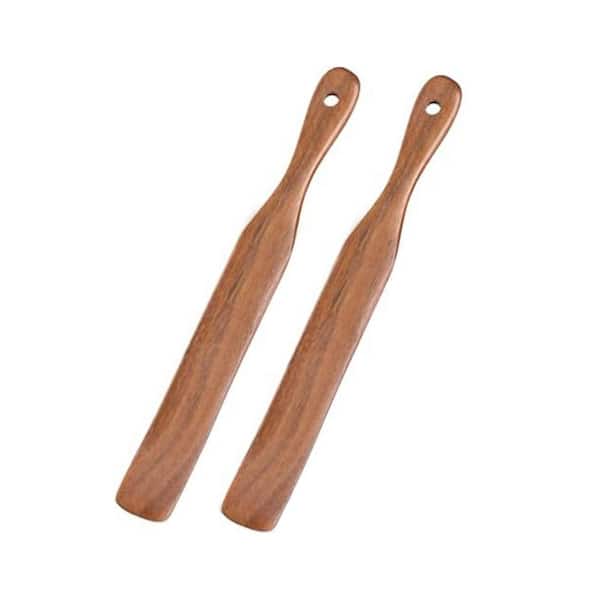 Teak Wood Spurtle Set, 2-Pack, Long Handle Jar Spatula for Sourdough Starter, Mixing, Baking, Kitchen Utensils Kit