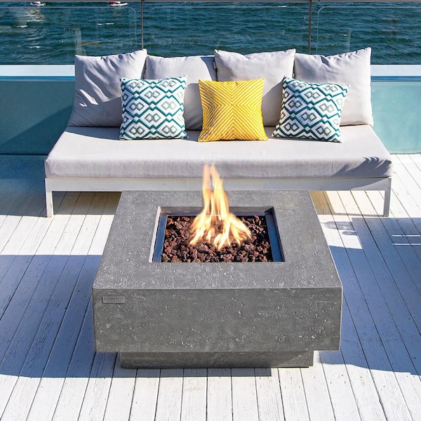 Envelor Manhattan Outdoor Fire Pit 36 in. x 36 in. Square Concrete Natural Gas Fire Table with Lava Rocks and Cover