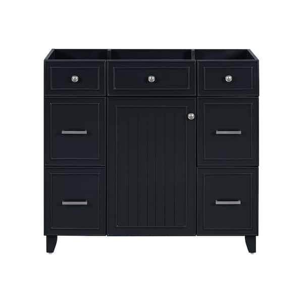 JUJABU 36 in. Bath Vanity Cabinet without Top with Door and 3-Drawers in Black