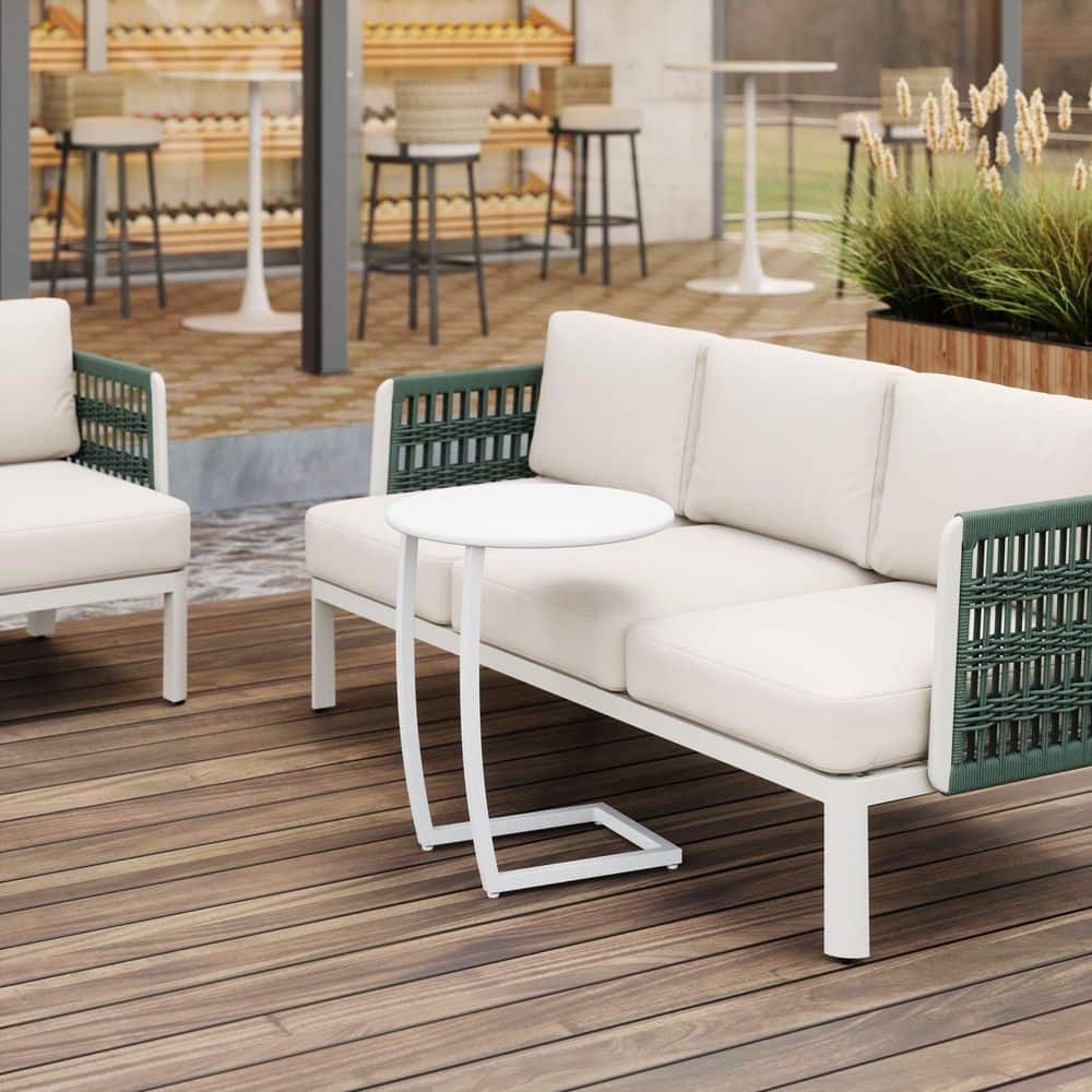 19.7 in.W x 24.2 in.H White Finish Round Shape Aluminum Top End Table
