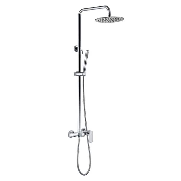 FLG Single Handle 1-Spray Exposed Tub and Shower Faucet Wall Mount Shower System 1.8 GPM in. Polished Chrome Valve Included