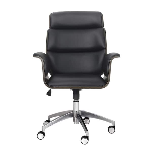 Noble House Cannonade Standard Black Faux Leather Adjustable Height Task Chair with Arms