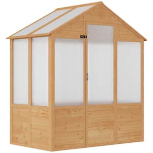 6 ft. x 4 ft. x 7 ft. Polycarbonate Greenhouse, Walk-In Wooden Green House, Outdoor Hobby Greenhouse with Door, Natural