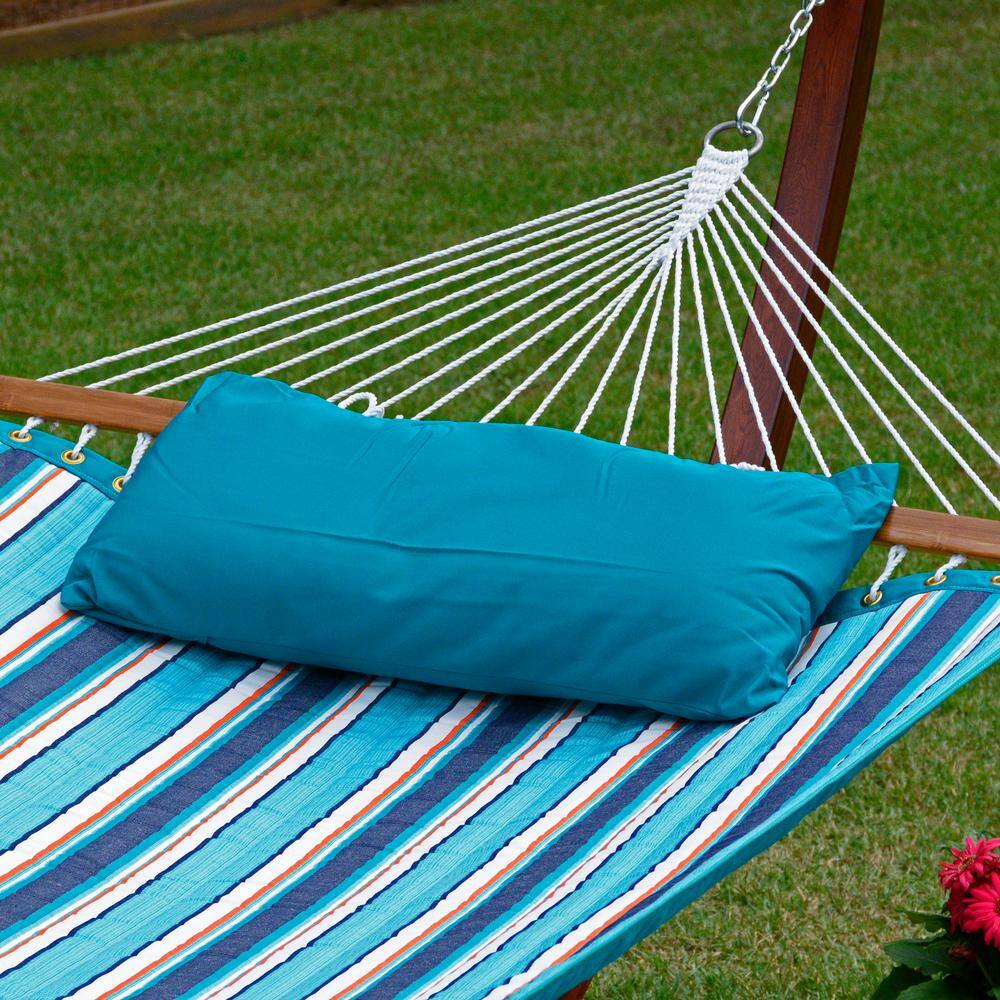 Algoma 13 ft. Reversible Sunbrella Quilted Hammock in Surfside Stripe and Teal