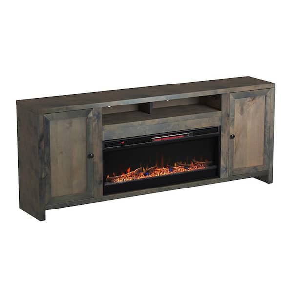 Bridgevine Home 84 in. Fully Assembled Barnwood TV Stand with Electric Fireplace, Fits TV's up to 85 in