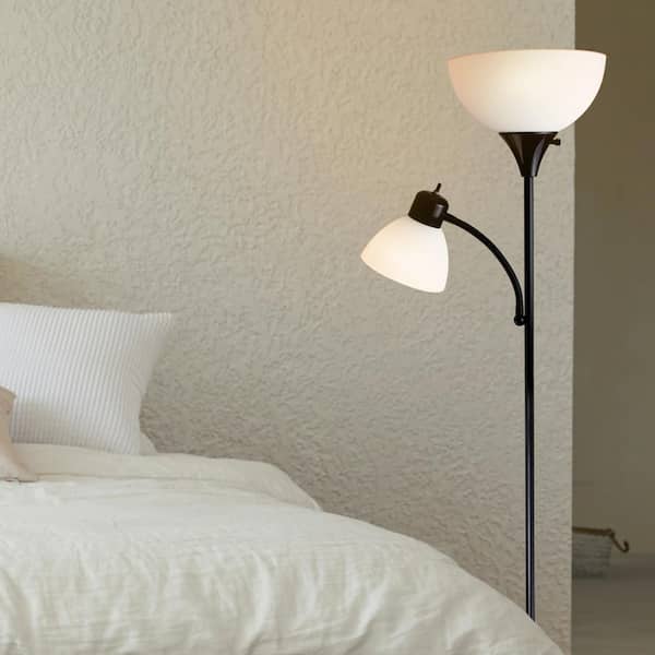 71 in. Torchiere William Standing Floor Lamp, Two-in-One Reading Light for Bedroom/Living Room, Black