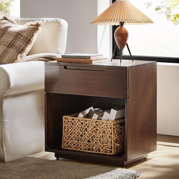 Clare Walnut 1-Drawer 23.5 in. W Nightstand with Charging Station